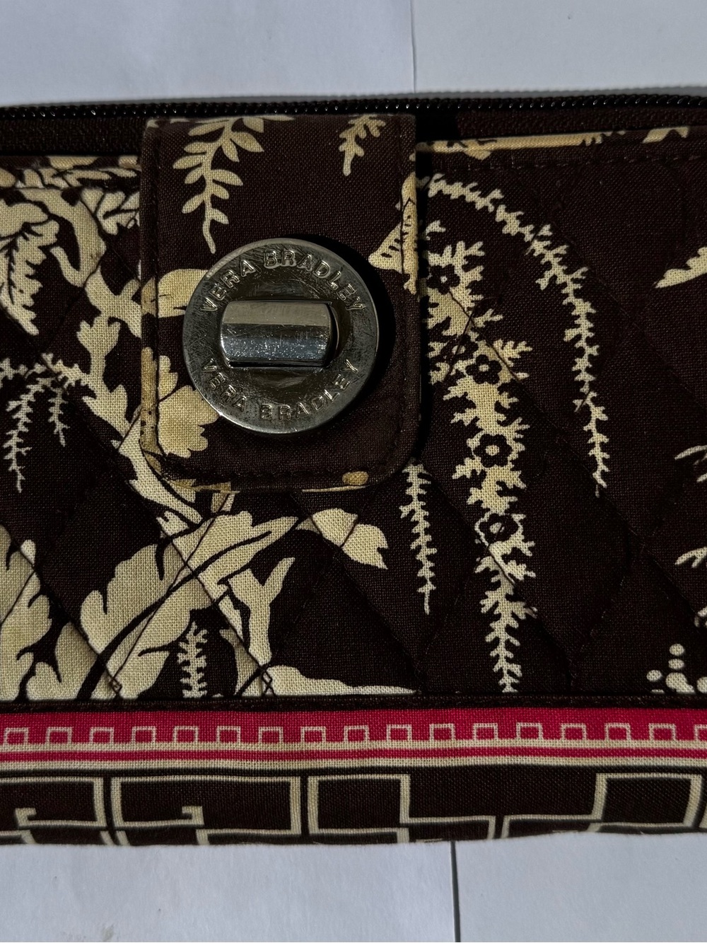 Vera Bradley Quilted Wallet in Brown and Cream- retired “Imperial Toile” print